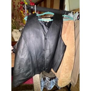 Pioneer Wear Mens Black Genuine Leather Vest Size L Western Motorcycle Biker